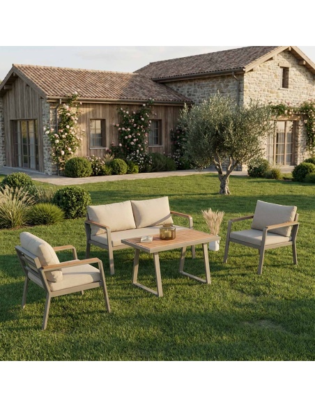 Parma: Set Lounge da Esterno in Alluminio e Legno Iroko