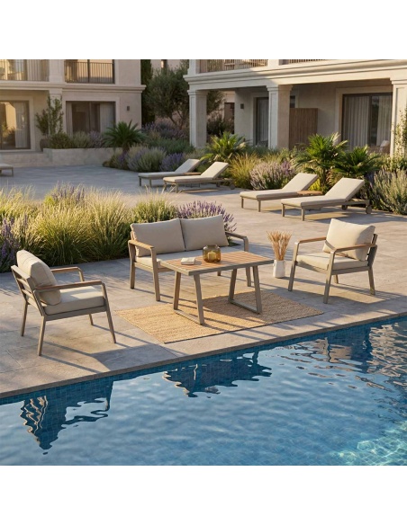 Parma: Set Lounge da Esterno in Alluminio e Legno Iroko