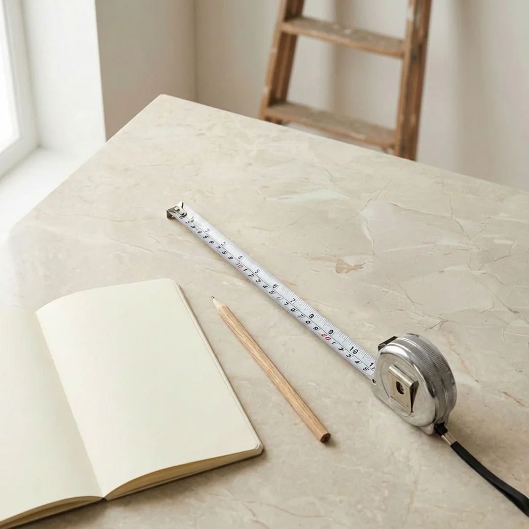 Strumenti per la misurazione - metro a nastro, matita, foglio